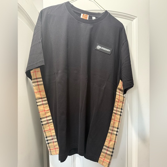 Burberry Black Tee with Tan Plaid Accents - Picture 1 of 1